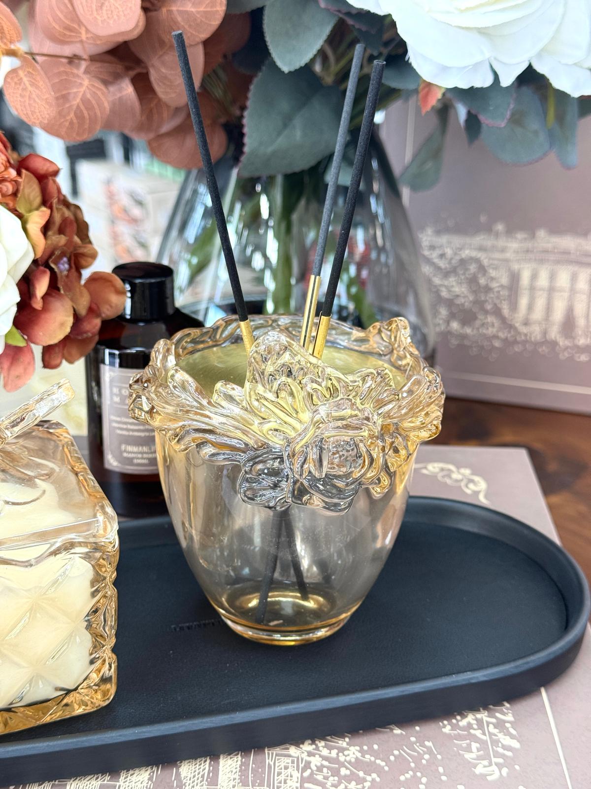 Tasarım Cam Mumluk Ve Koku Seti-Amber