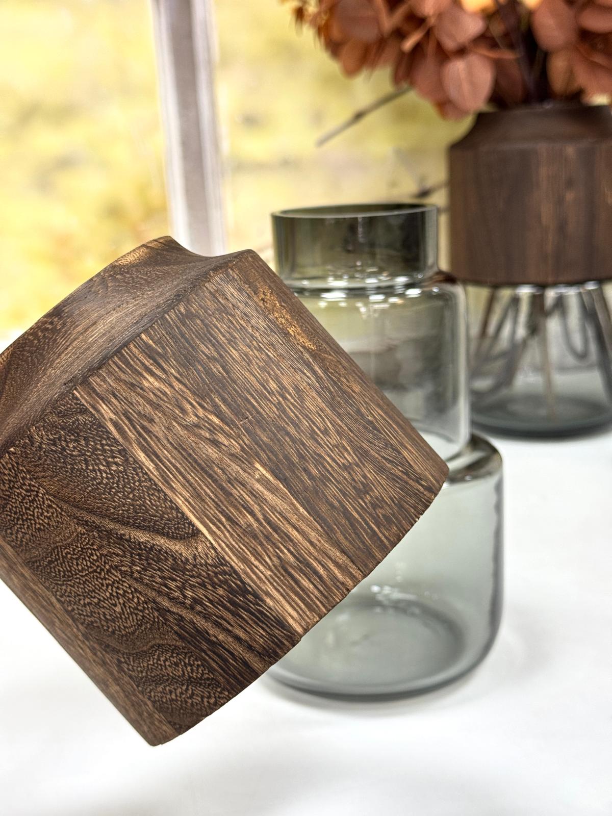 Ahşap Detaylı Cam Vazo 24/15 cm