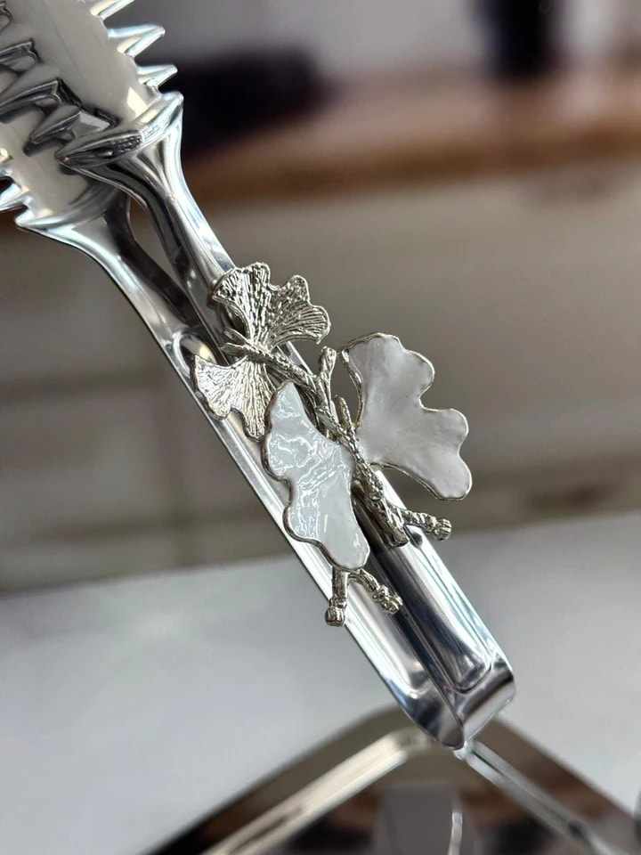 Şahane Home 3 Lü Beyaz Kelebek Gümüş Maşa Seti