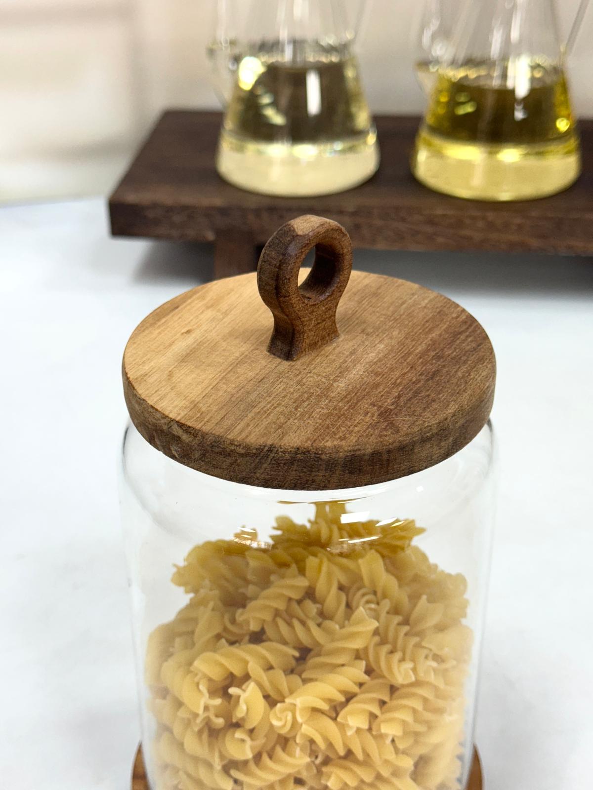 Nora 1850 Ml Akasya Kapak Ve Standlı Kavanoz