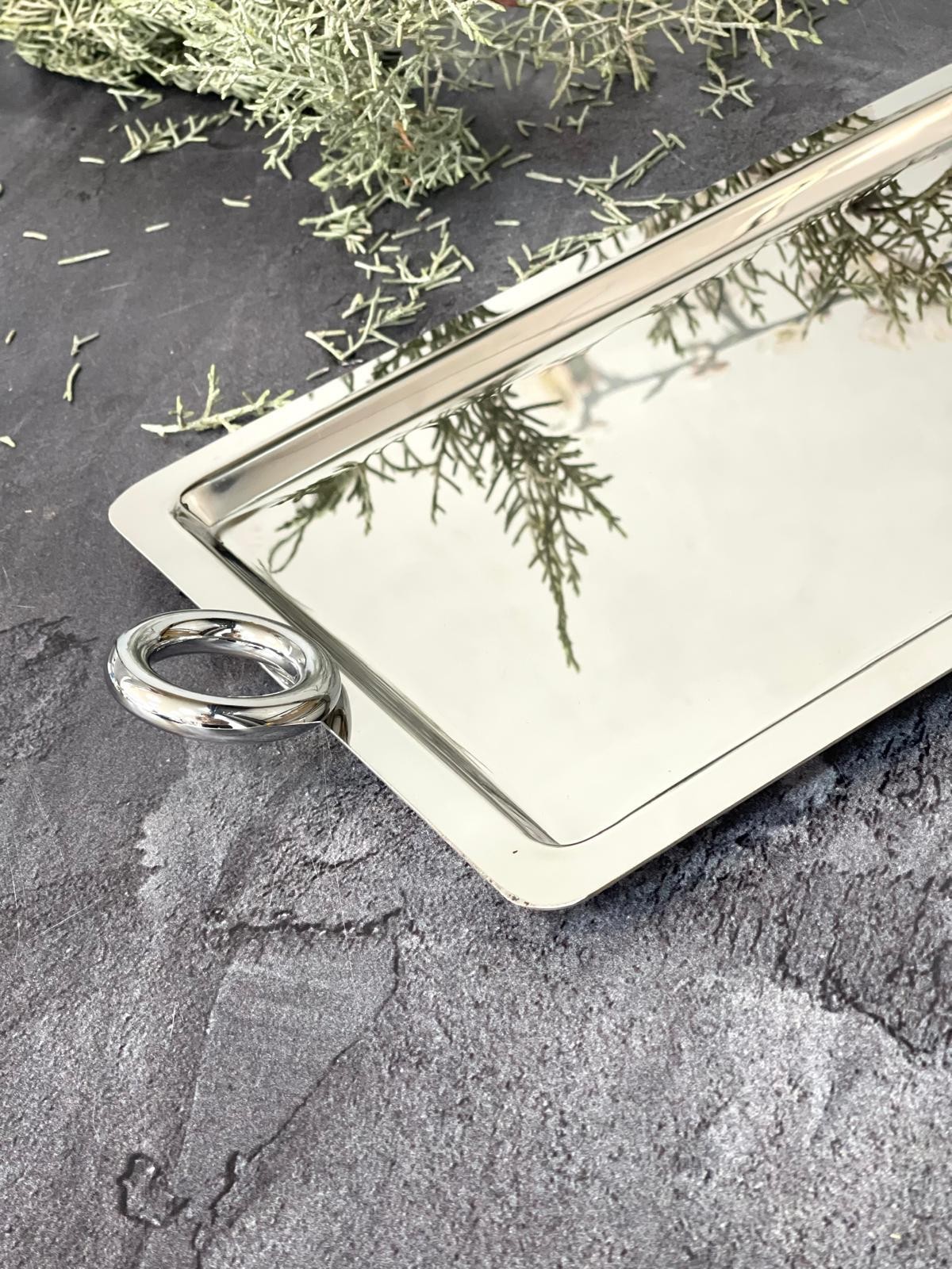 AROW Arow Luxury Dikdörtgen  Gümüş  Kulp Tepsi 28/19 cm