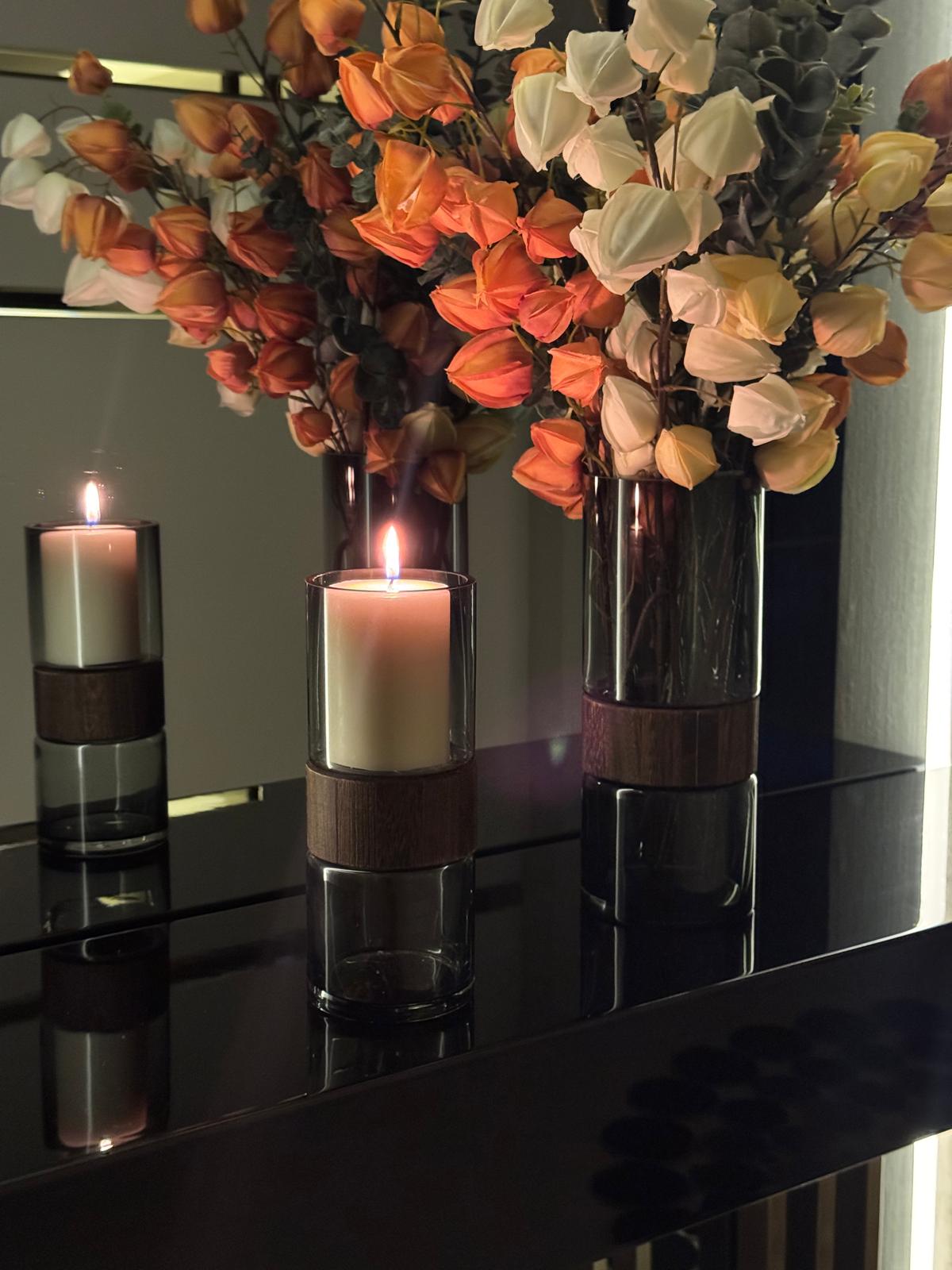 Ahşap Detaylı Cam Vazo 25/10 CM