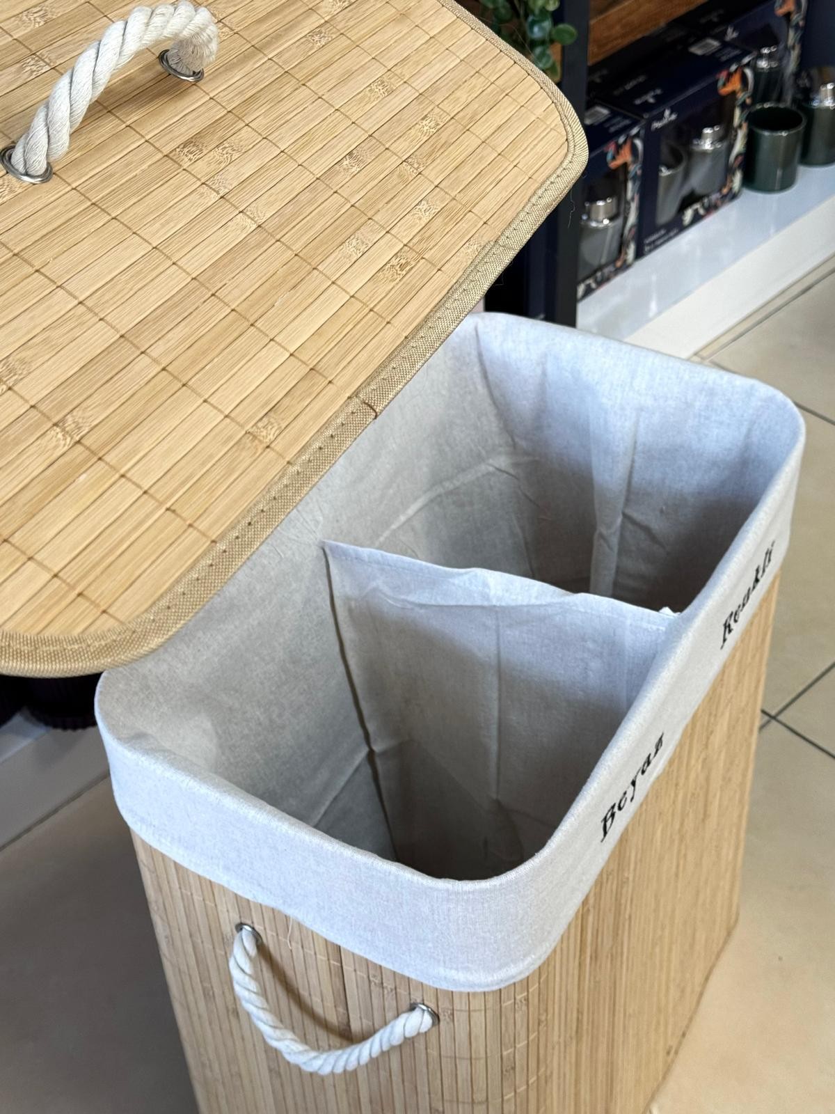 KOSAVA Bambu 2 Bölmeli Ççamaşır Sepeti 100 litre