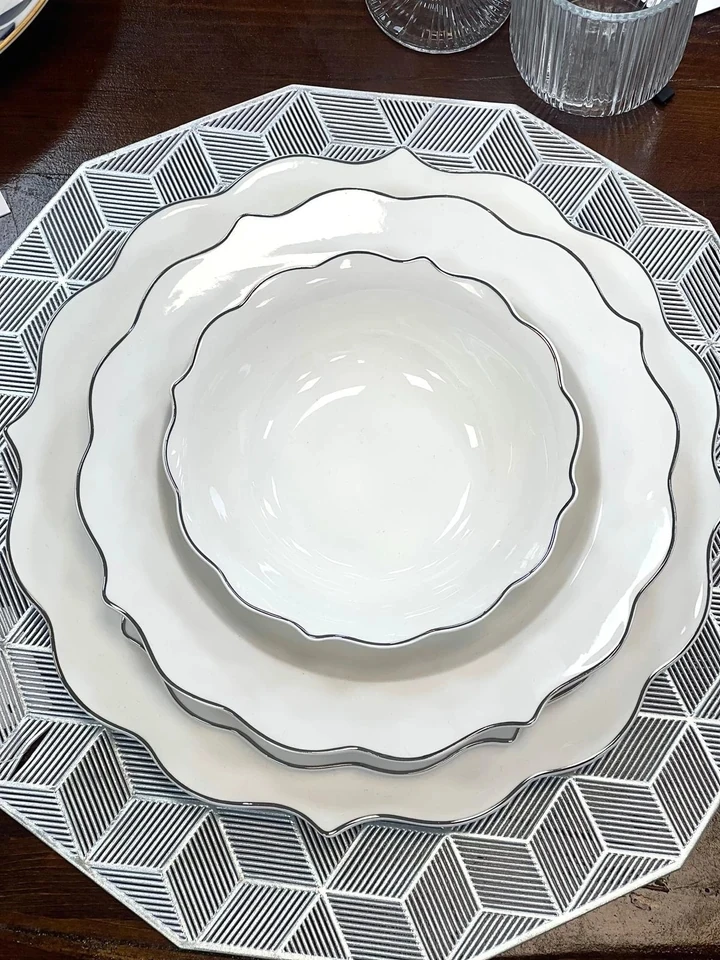 ACAR Karmen 24 Prç.Silver Gümüş Porselen Yemek Tabak