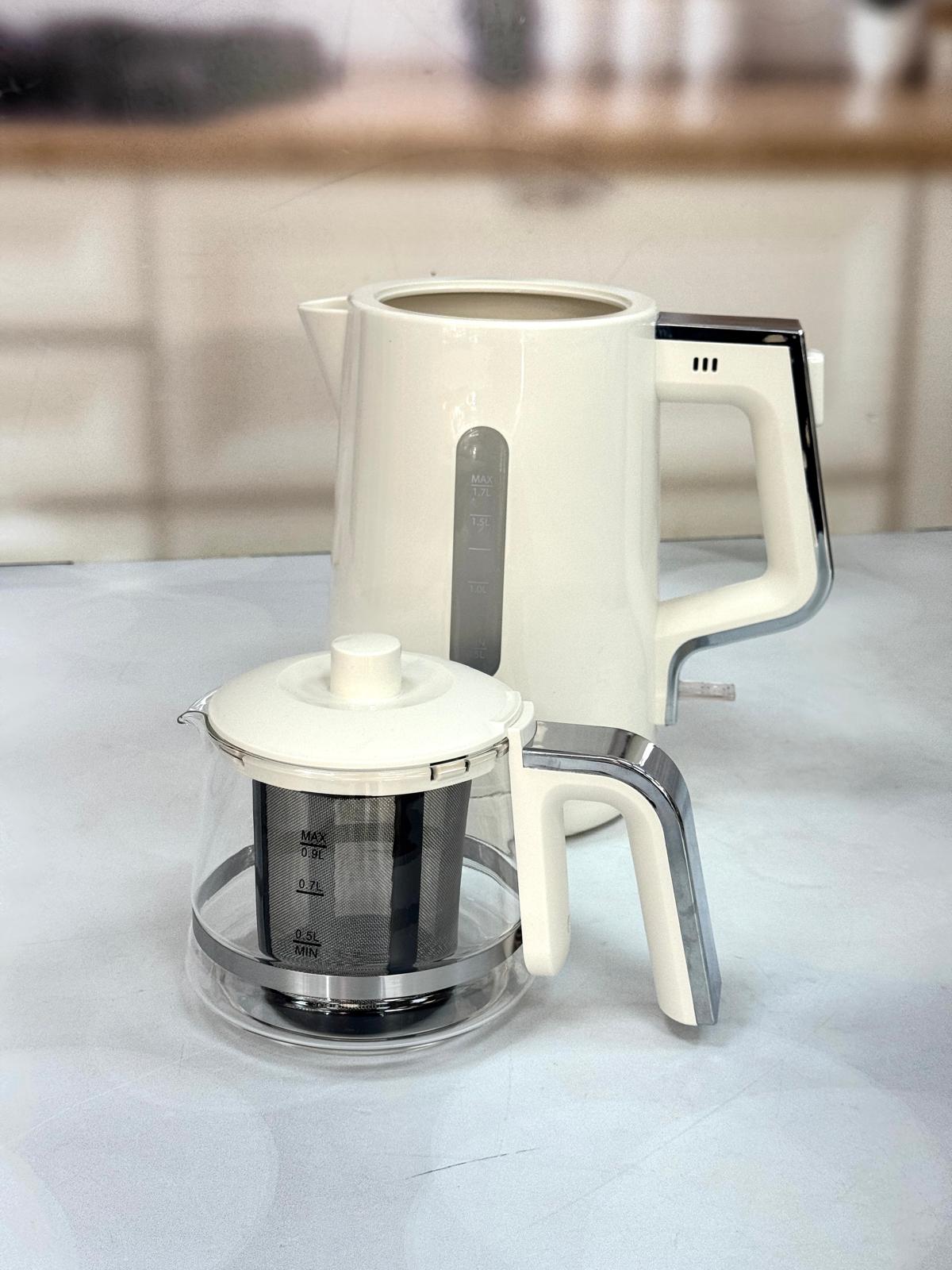 Cam Demlikli Çay Makinesi-Krem