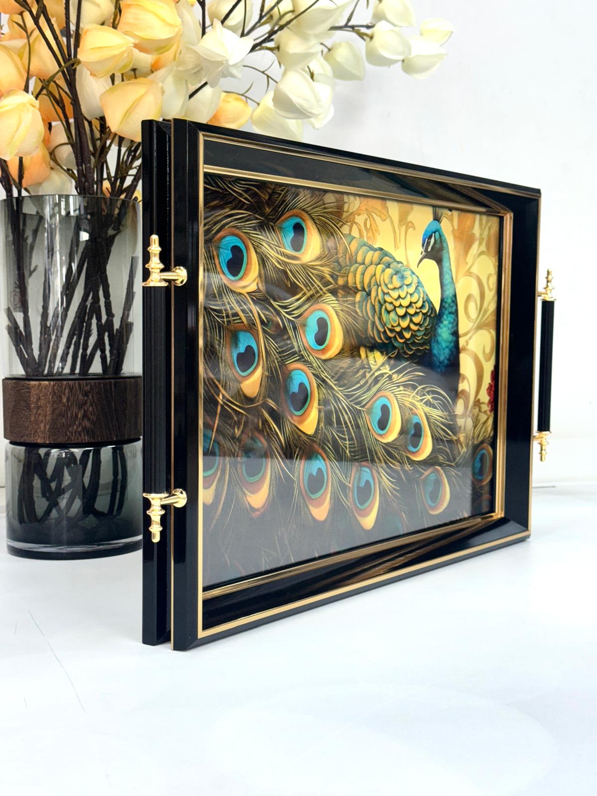 Dikdörtgen Lüx Tepsi Büyük Tavus Kuşlu 45/31 Cm