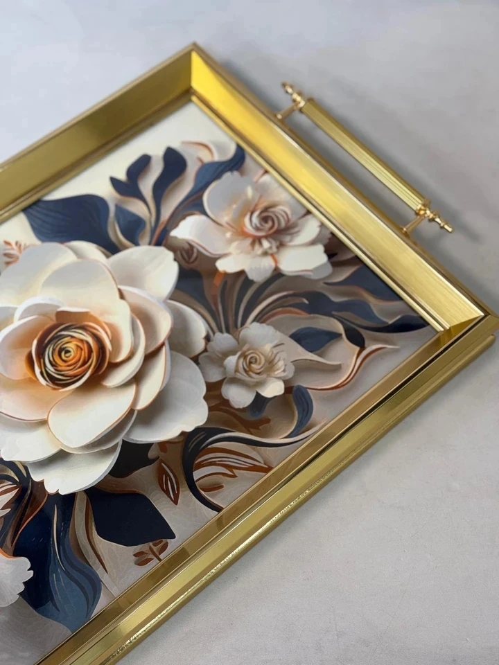 Çerçeveli Cam Lüx Tepsi 45/31 cm