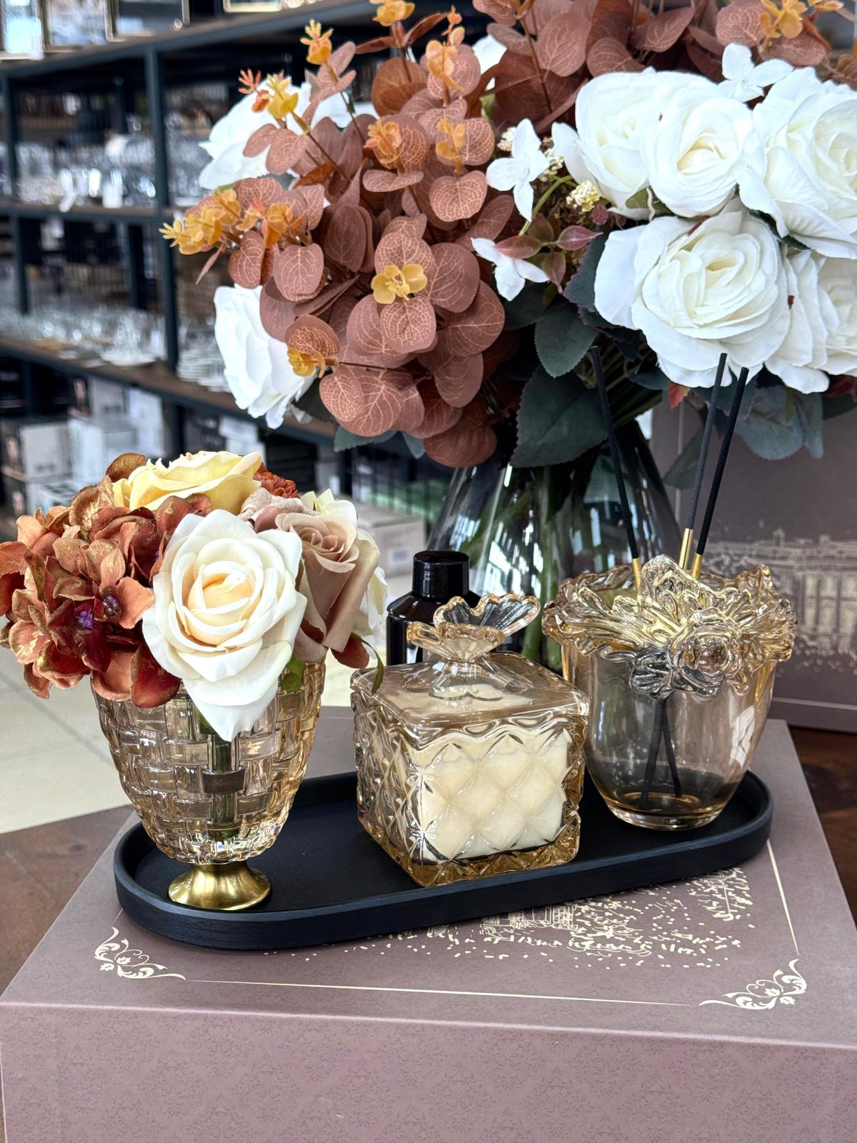 Tasarım Cam Mumluk Ve Koku Seti-Amber