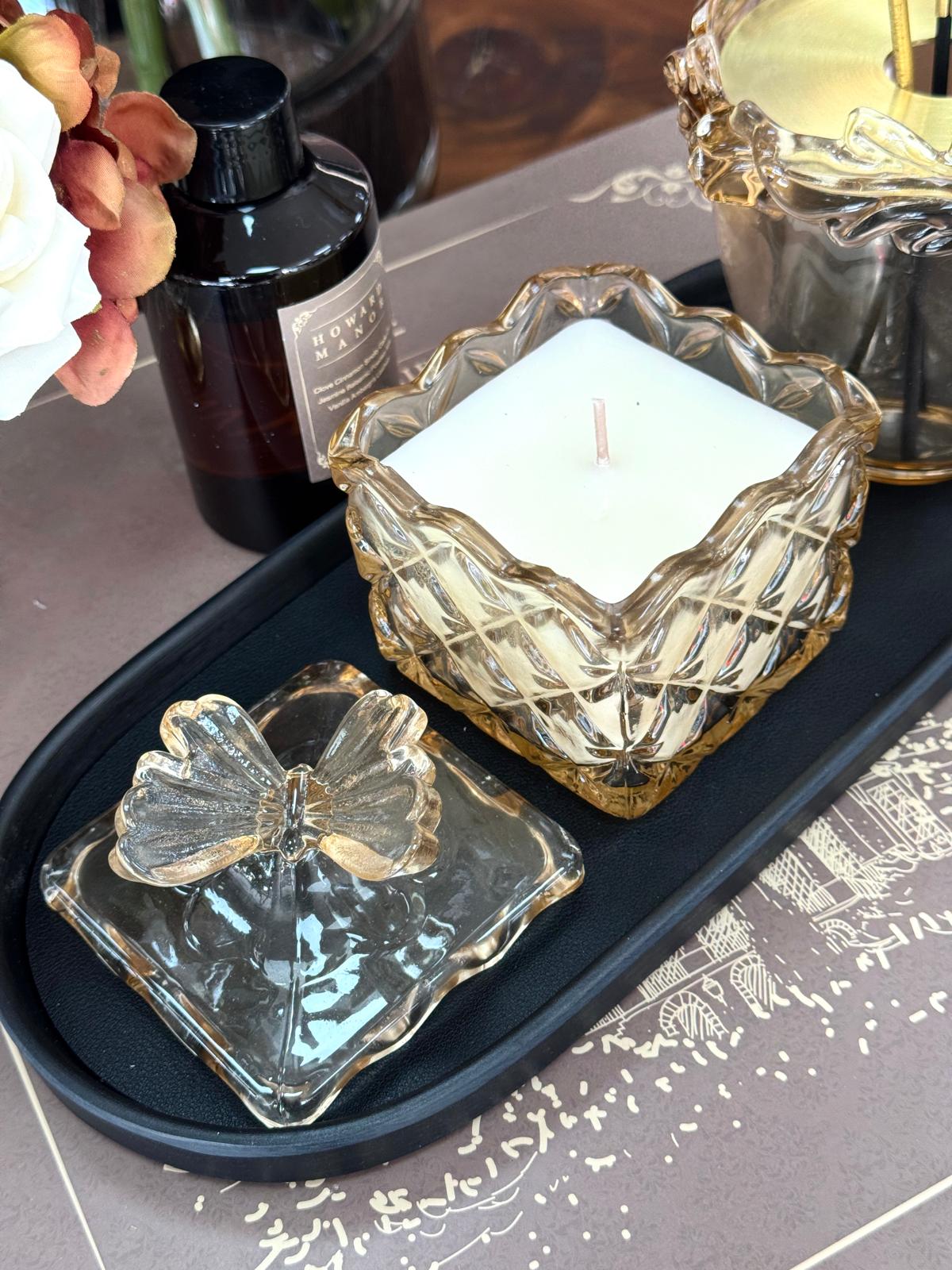 Tasarım Cam Mumluk Ve Koku Seti-Amber