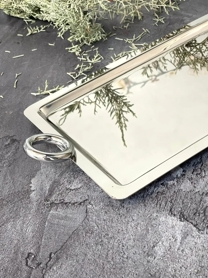 AROW Arow Luxury Dikdörtgen Gümüş Kulp Tepsi 28/19 cm