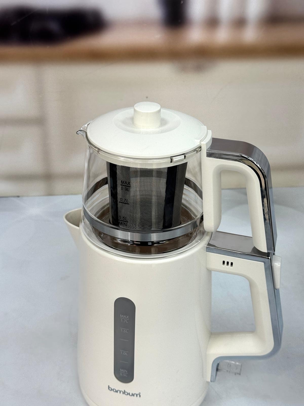 Cam Demlikli Çay Makinesi-Krem