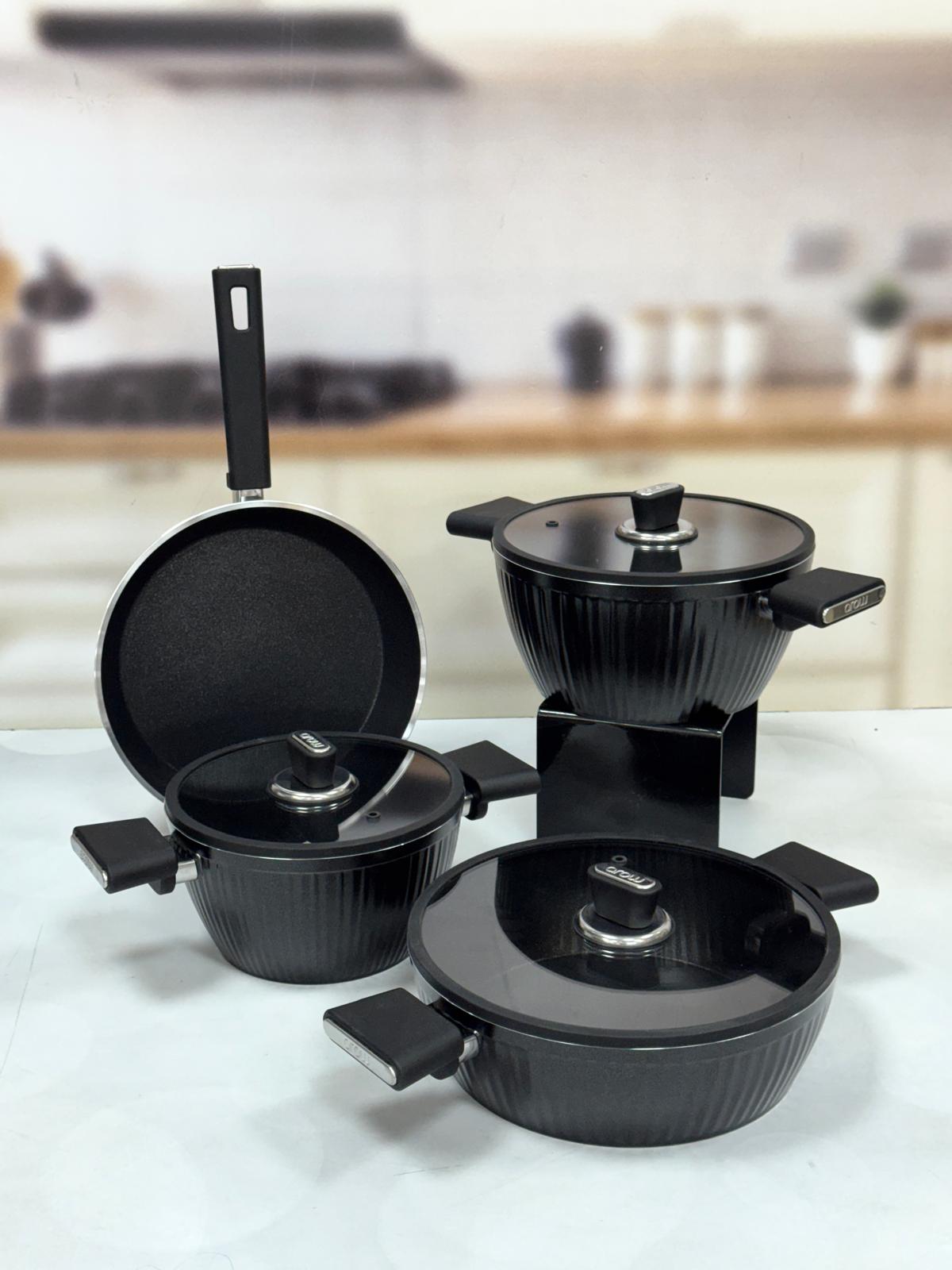 GİALLO NONSTİCK 7 PARÇA GRANİT DÖKÜM TENCERE SETİ SİYAH