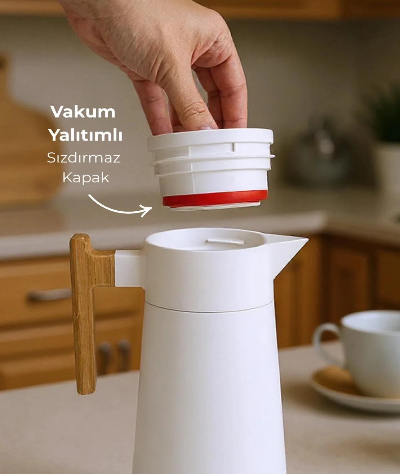 NORTH BAMBU SAPLI ÇELİK TERMOS 2 LİTRE-BEYAZ