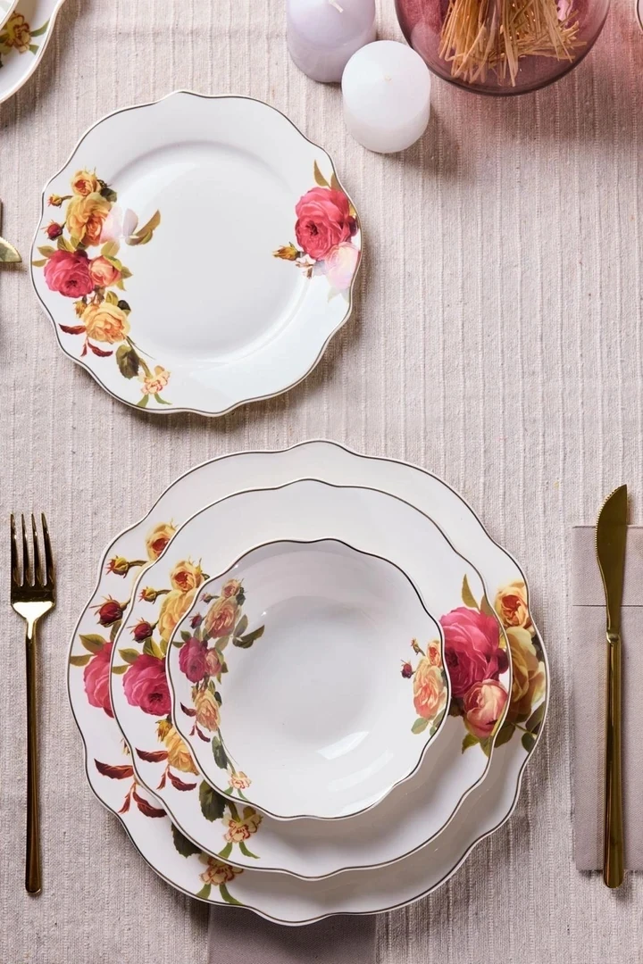 Perotti Rose Garden 24 Parça 6 Kişilik Porselen Yemek Takımı