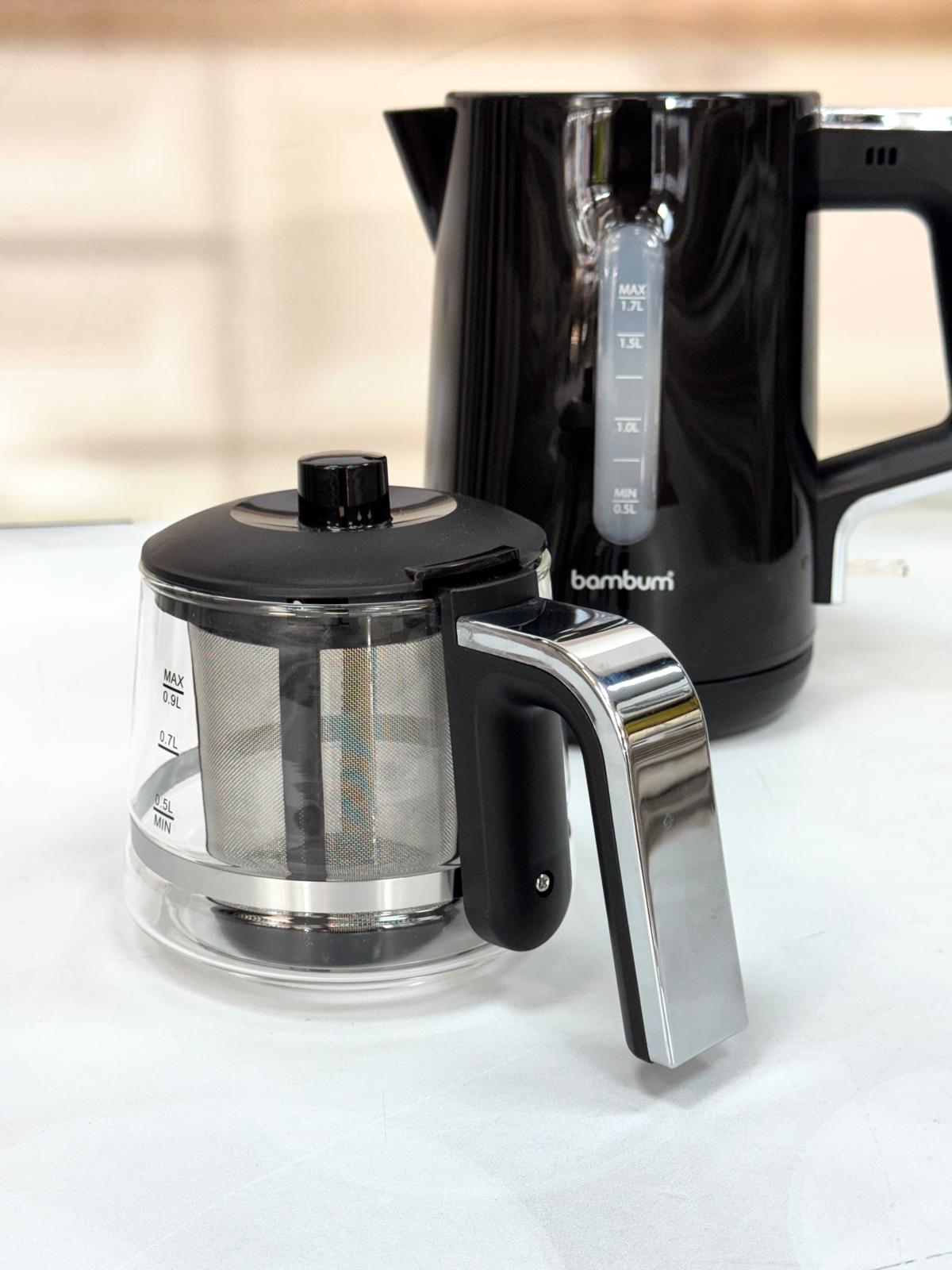 Cam Demlikli Çay Makinesi-Siyah