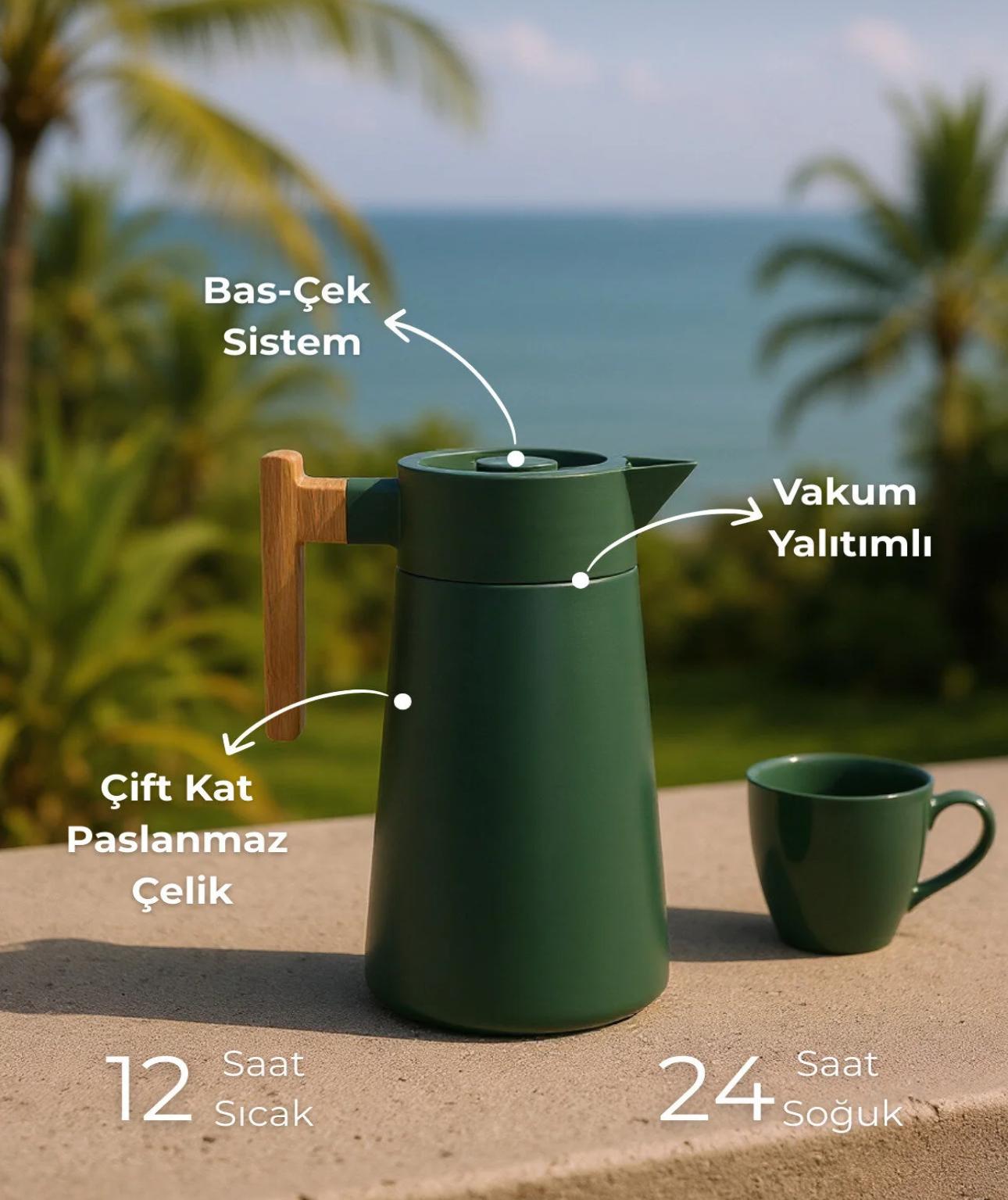 NORTH BAMBU SAPLI ÇELİK TERMOS-YEŞİL 2 LİTRE