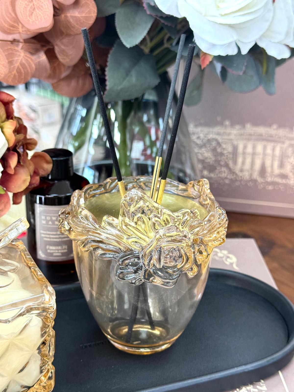 Tasarım Cam Mumluk Ve Koku Seti-Amber