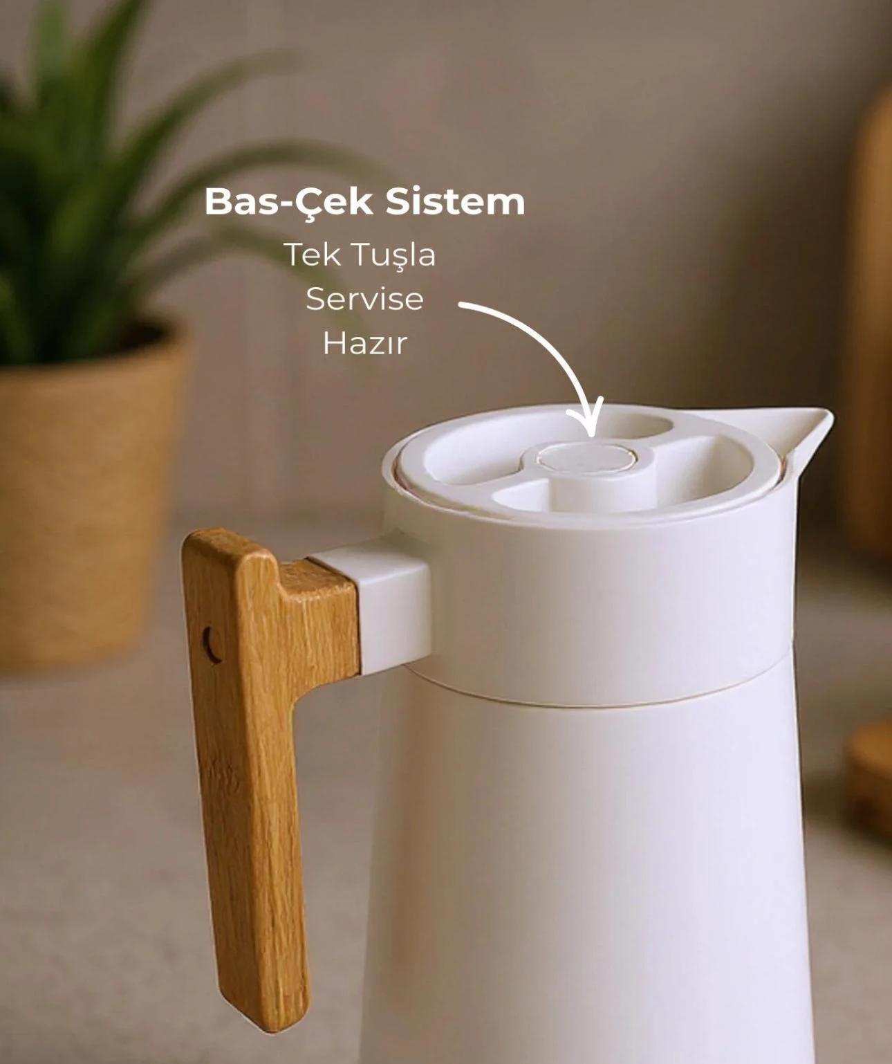 NORTH BAMBU SAPLI ÇELİK TERMOS 2 LİTRE-BEYAZ