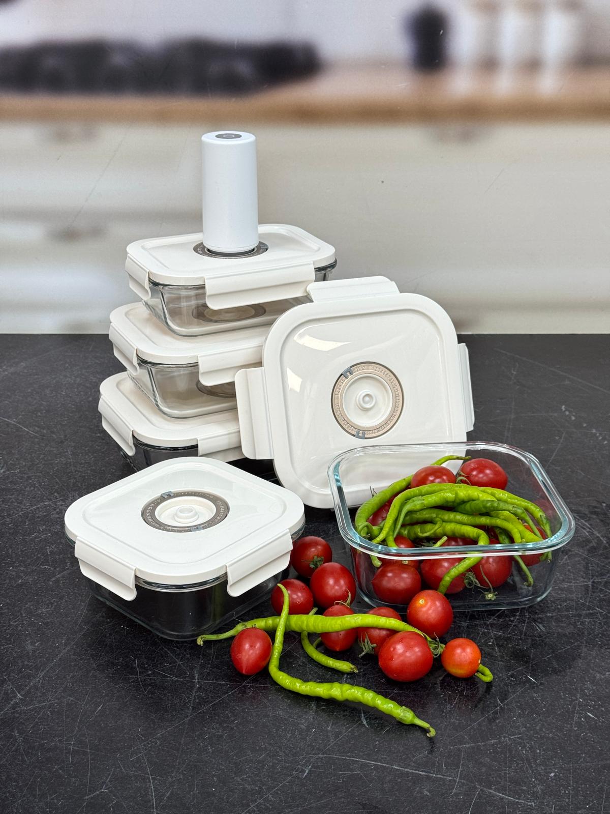 QUİNN CAM VAKUM MAKİNELİ SAKLAMA KABI SETİ