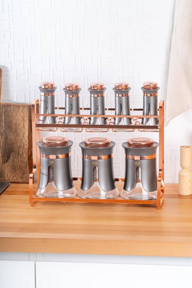 ACAR Darla  Gri  9  Parça Standlı Cam Baharat Seti