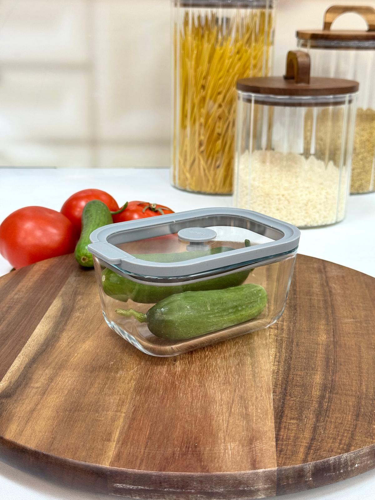 Hıelo 470 Ml Cam Saklama Kabı-Gri Şerit