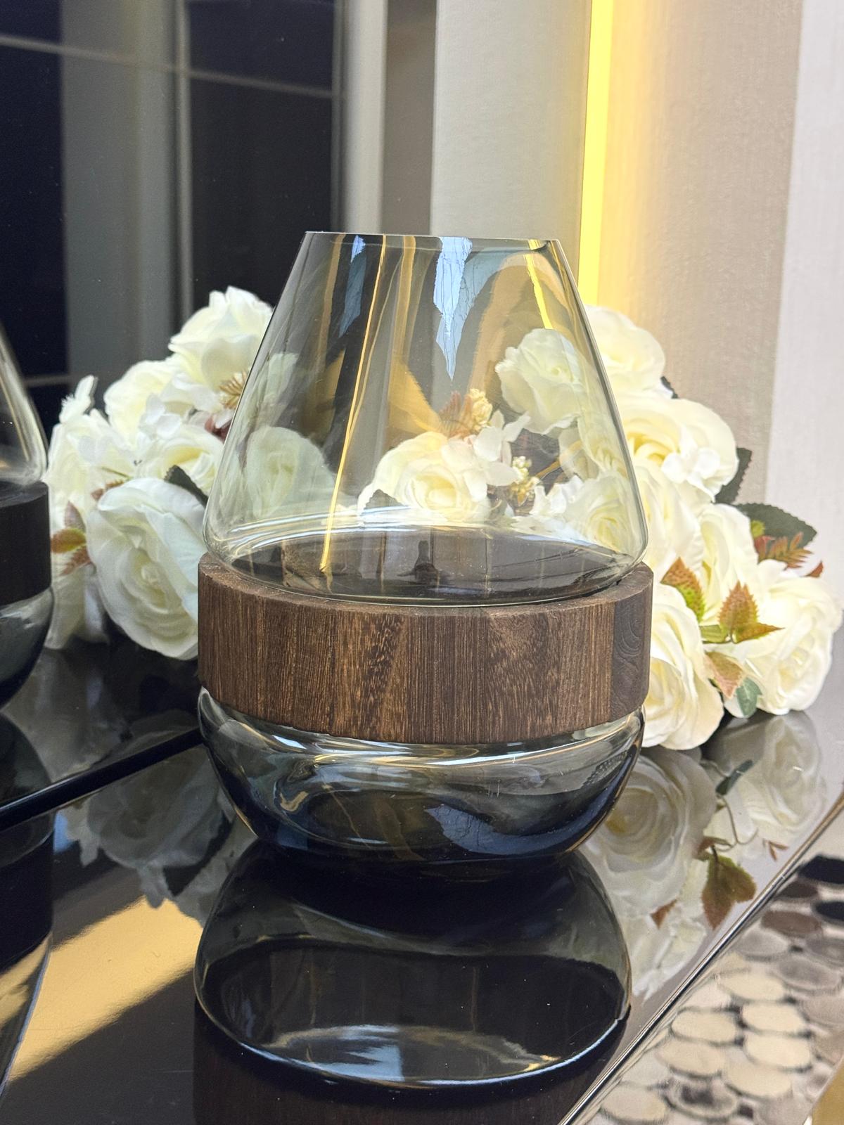 Ahşap Detaylı Cam Vazo 20/9 CM