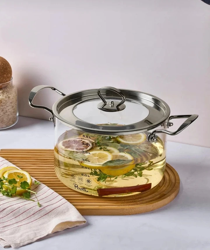 Perotti LOGAN SİLVER 4,5 LİTRE ISIYA DAYANIKLI CAM TENCERE