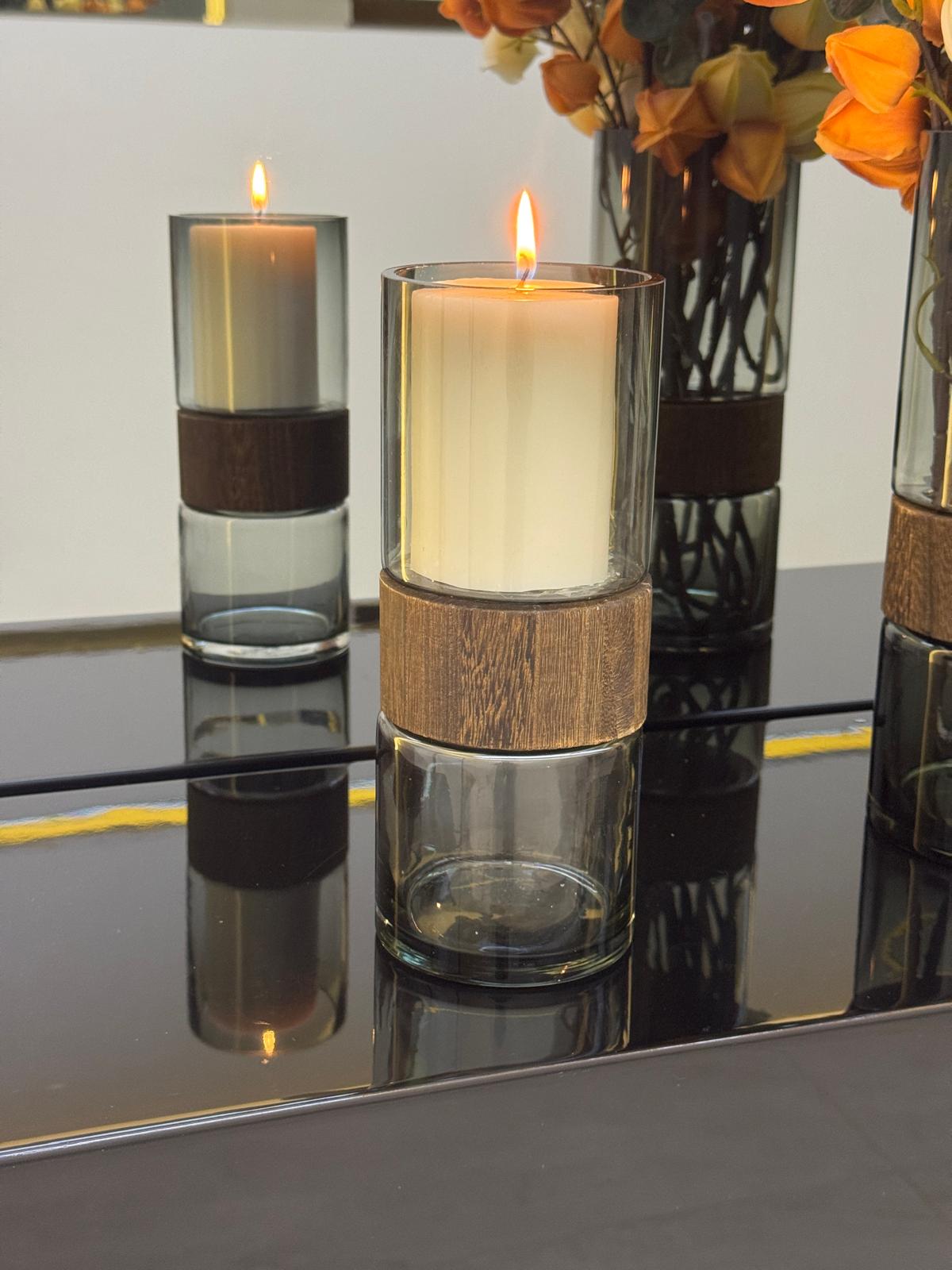 Ahşap Detaylı Cam Vazo 25/10 CM