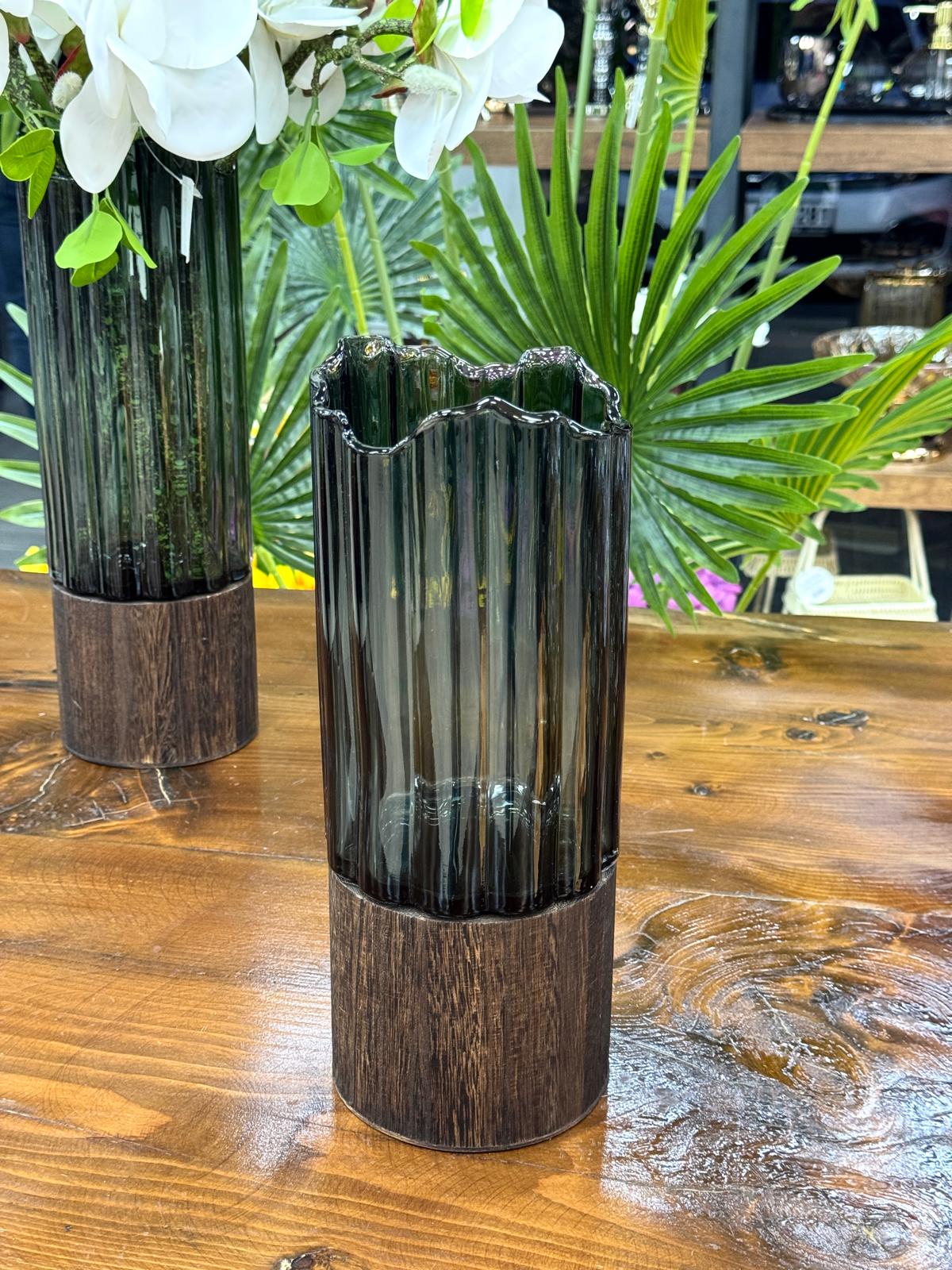 Ahşap Detaylı Cam Vazo 30/12 cm 