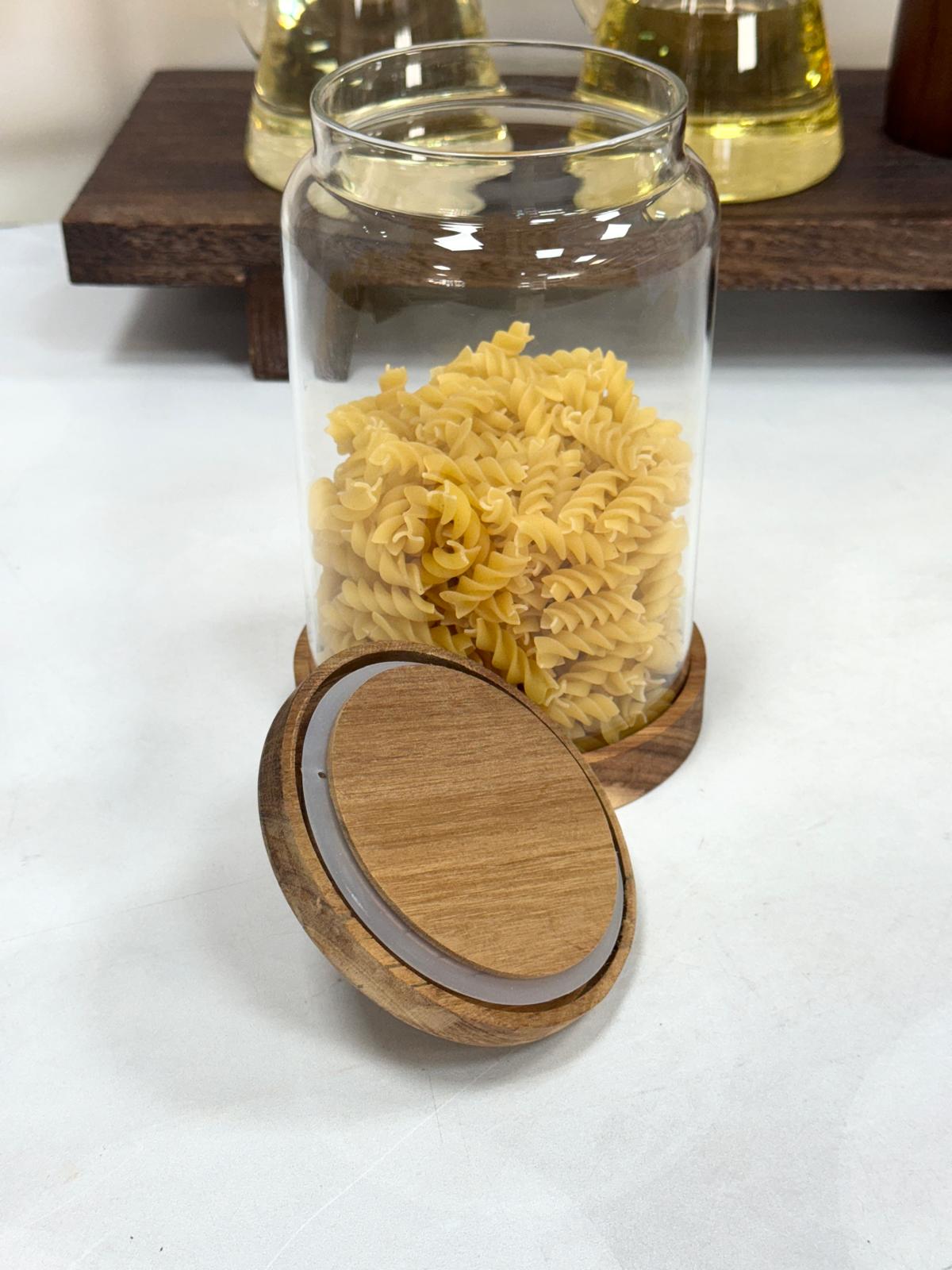 Nora 1850 Ml Akasya Kapak Ve Standlı Kavanoz