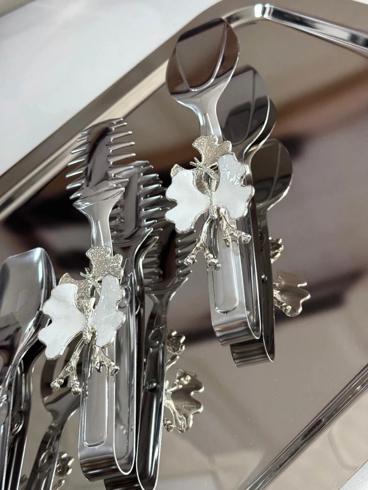 Şahane Home 3 Lü Beyaz Kelebek Gümüş Maşa Seti