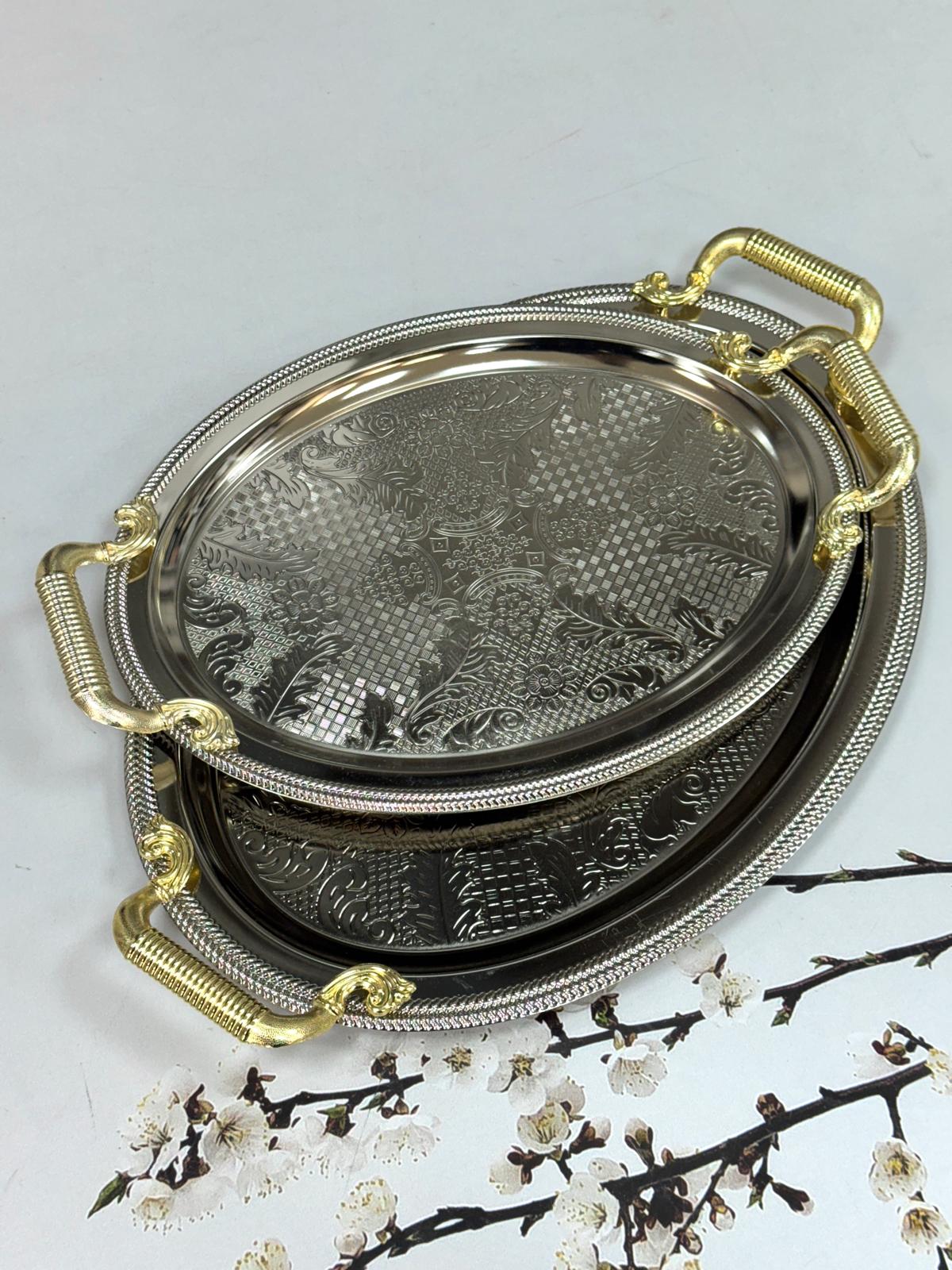 2 Li Oval Gümüş Tepsi 50/32 cm 41/25 cm