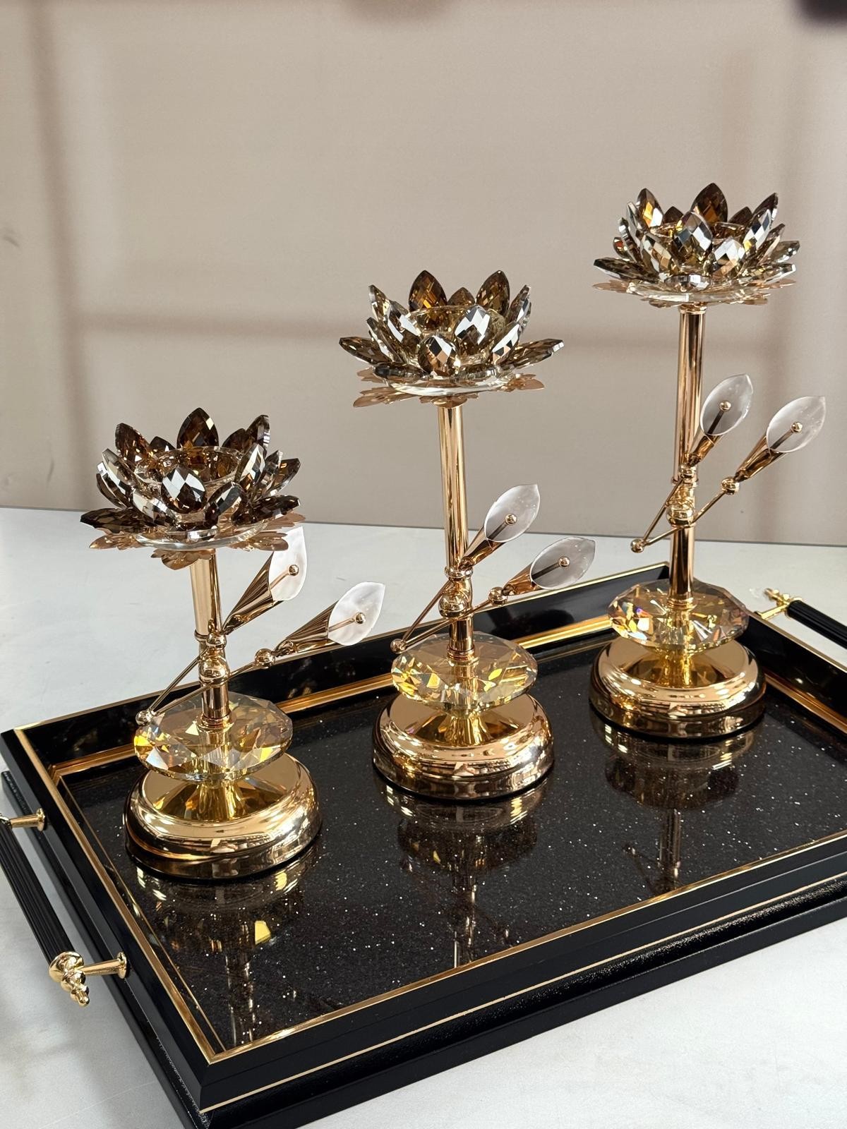 ŞAHANE HOME 3 lü Gold Dekoratif Şamdan Seti 29/27/24 cm