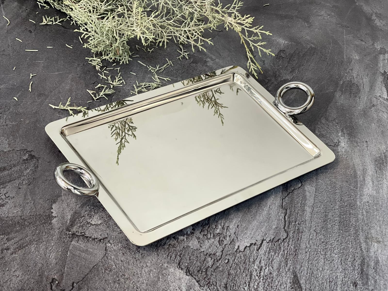 AROW Arow Luxury Dikdörtgen  Gümüş  Kulp Tepsi 28/19 cm