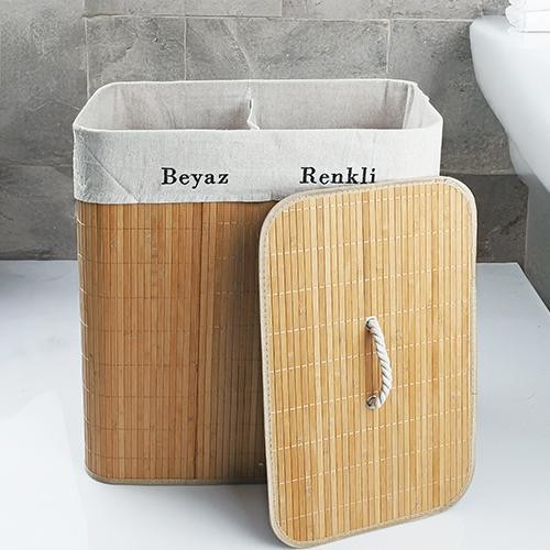 KOSAVA Bambu 2 Bölmeli Ççamaşır Sepeti 100 litre