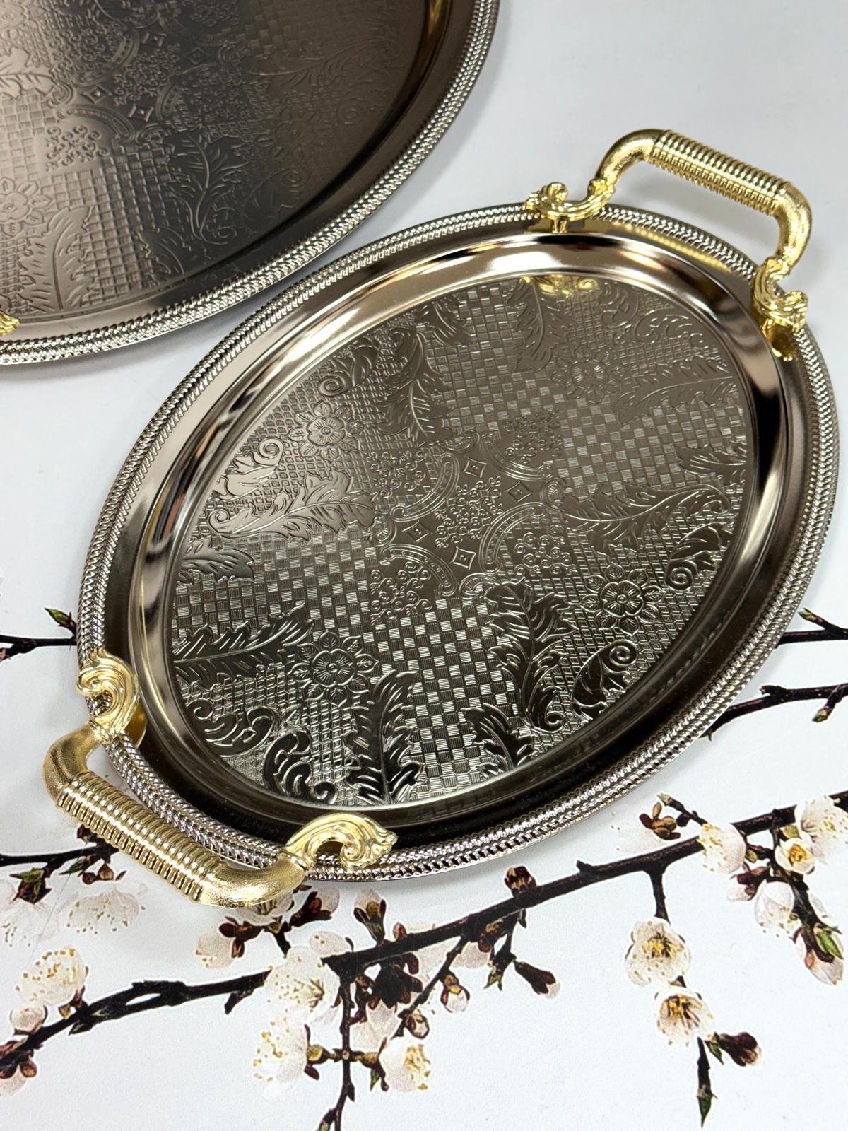 2 Li Oval Gümüş Tepsi 50/32 cm 41/25 cm