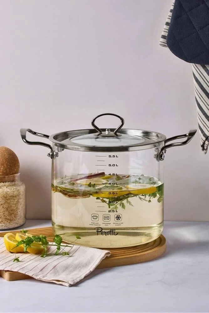 Perotti LOGAN SİLVER 5,5 LİTRE ISIYA DAYANIKLI CAM TENCERE