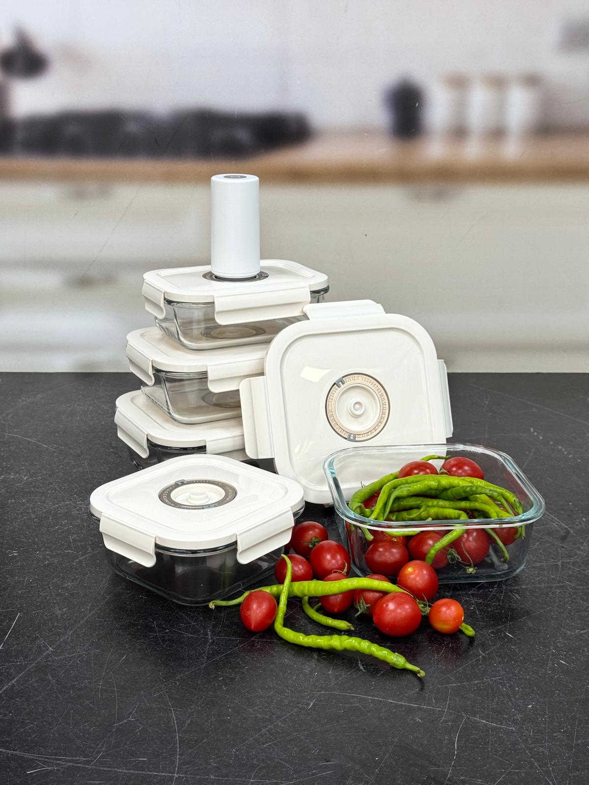 Cam Vakum Makineli Saklama Kabı Seti