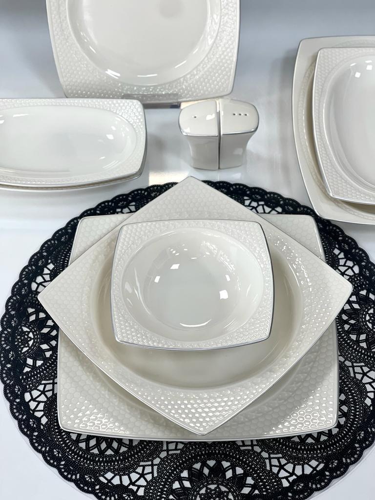 GÜRAL PORSELEN Güral Porselen Enjoy 54 Parça 12 Kişilik Yemek Takımı Gümüş GBSENJ54YT30GM