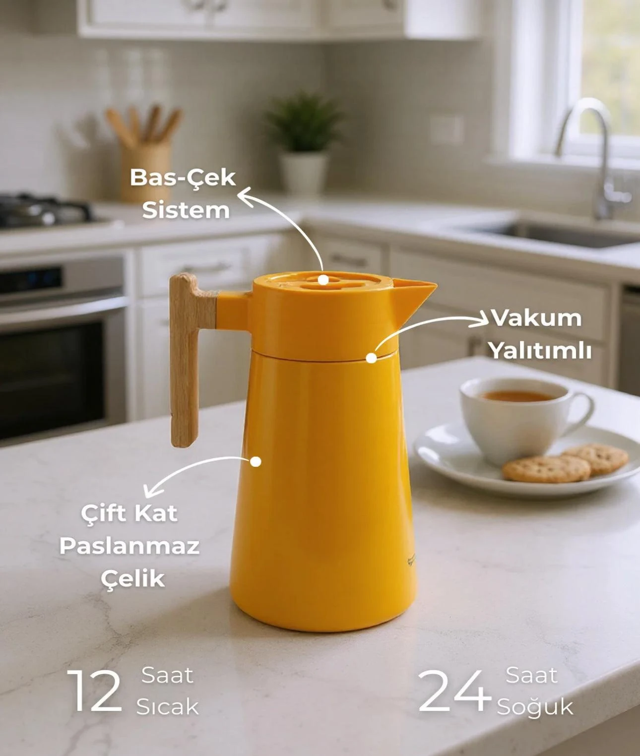 NORTH BAMBU SAPLI ÇELİK TERMOS 2 LİTRE-TURUNCU