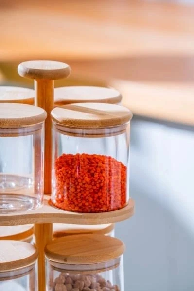 ACAR Malıbu 8 Li Bambu Stanlı Cam Baharat Seti