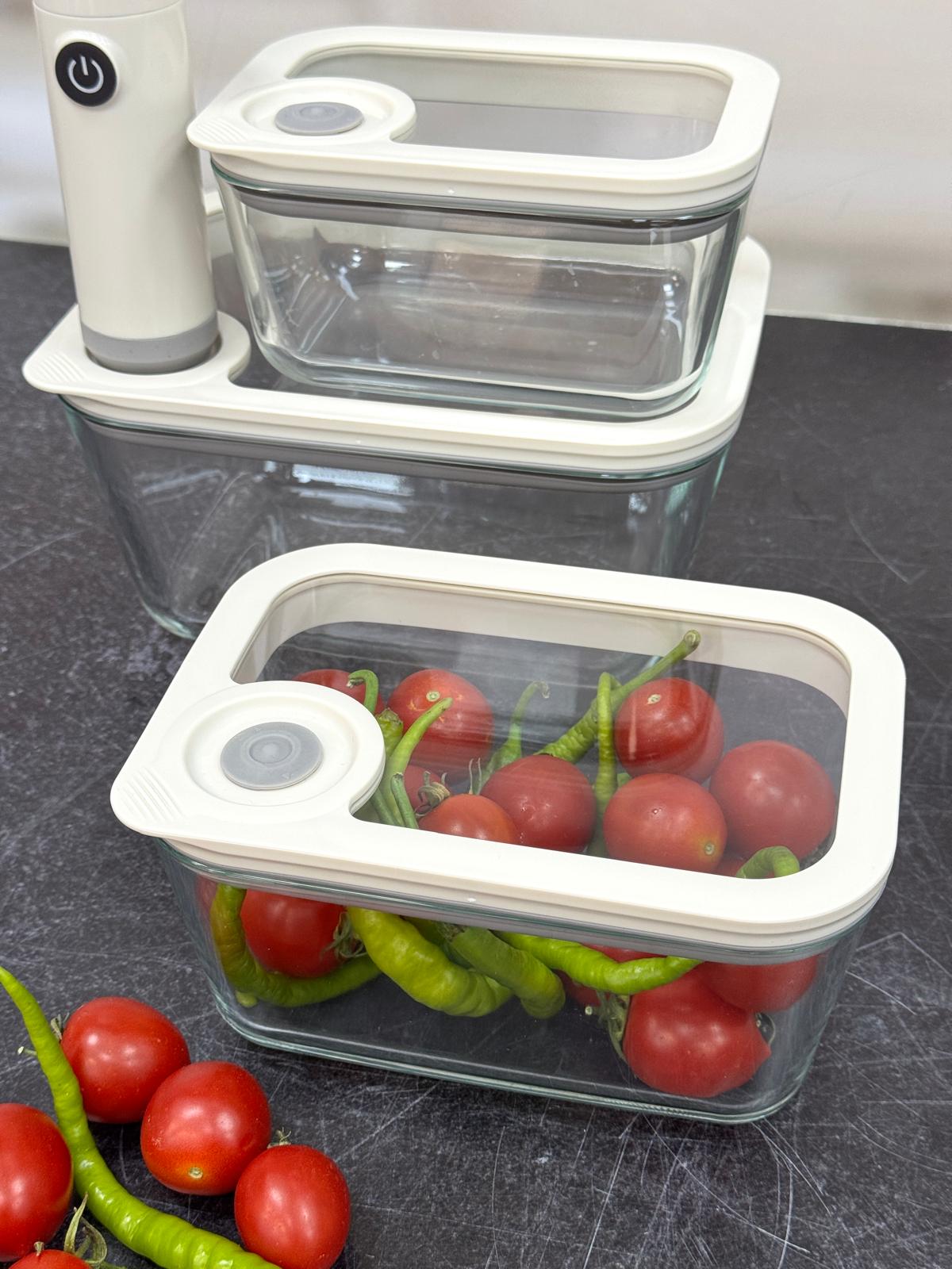 Newness Şarjlı Vakumlu Cam Saklama Kabı Seti 4 Parça 2800-1450-910 ml