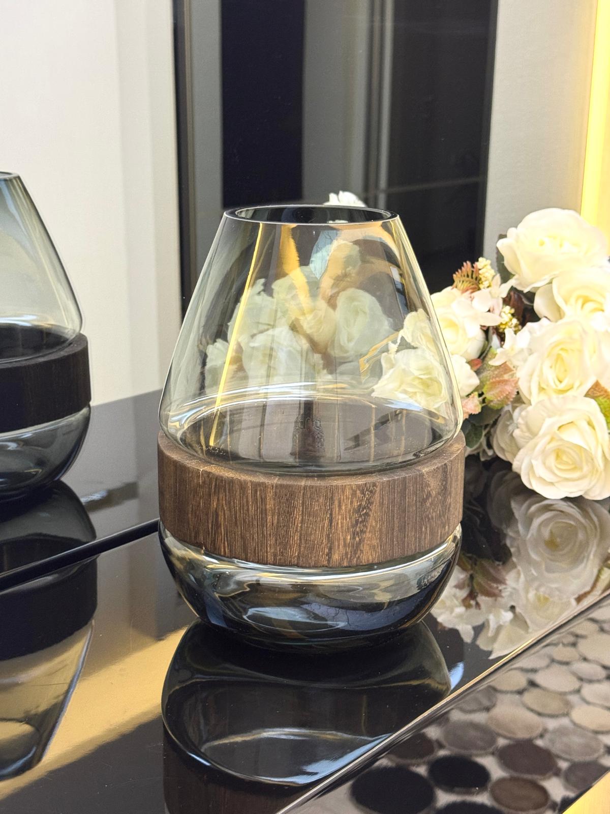 Ahşap Detaylı Cam Vazo 20/9 CM