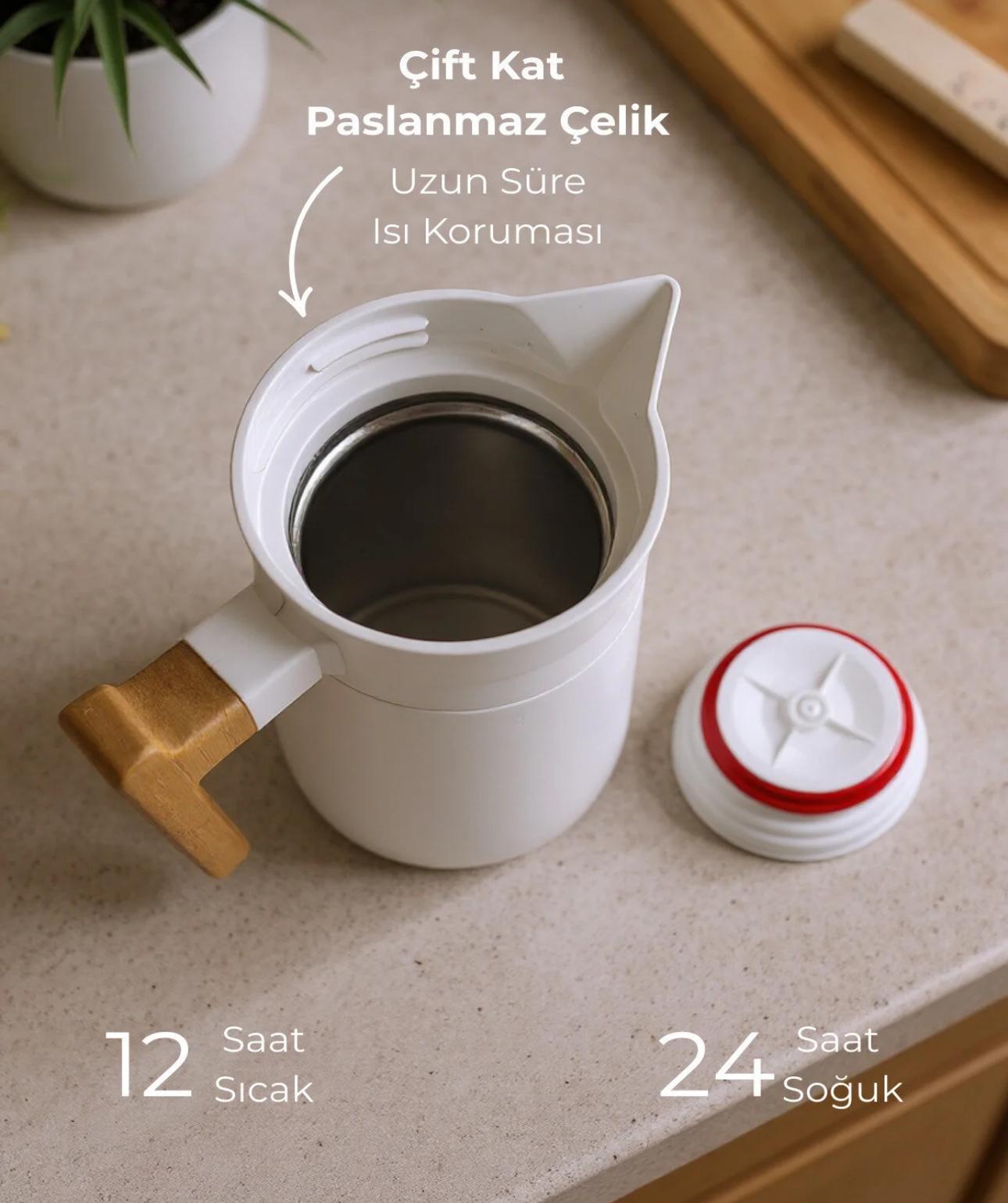 NORTH BAMBU SAPLI ÇELİK TERMOS 2 LİTRE-BEYAZ