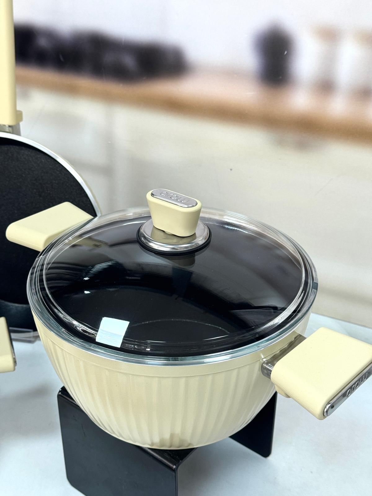 GİALLO NONSTİCK 7 PARÇA GRANİT DÖKÜM TENCERE SETİ KREM