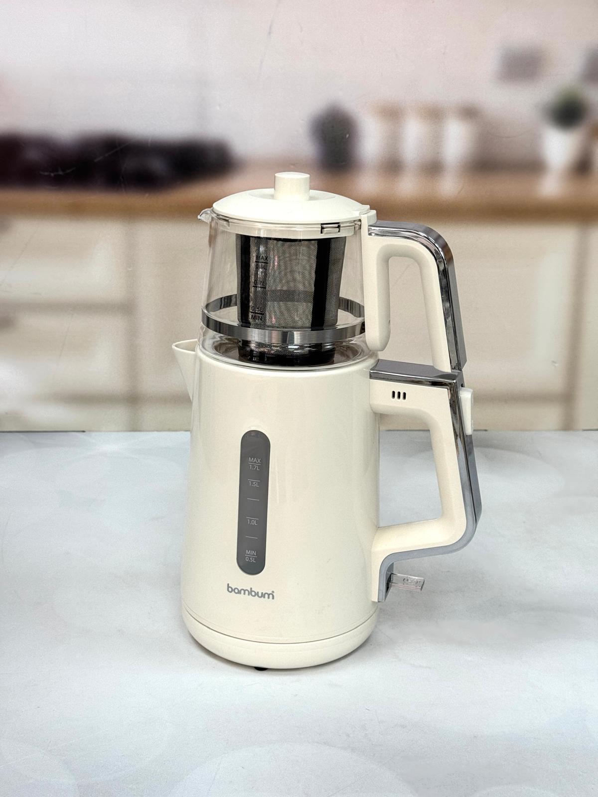 Cam Demlikli Çay Makinesi-Krem