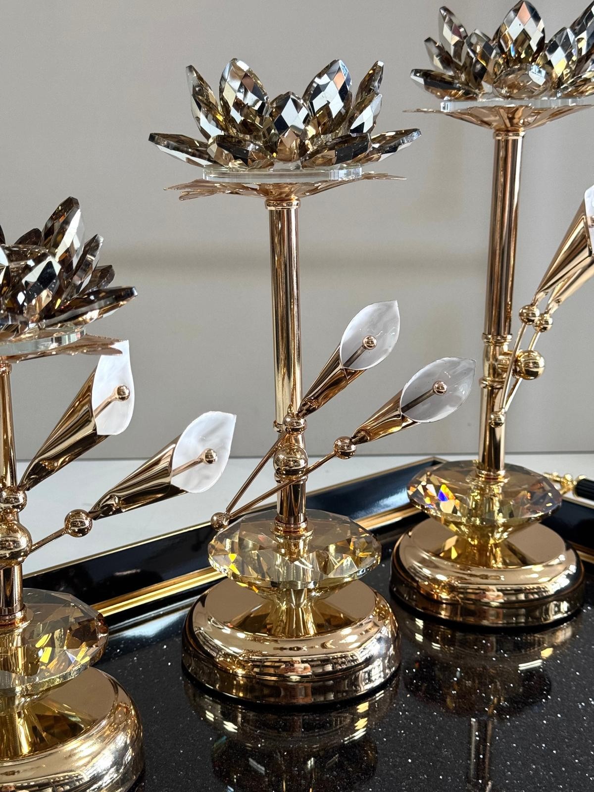ŞAHANE HOME 3 lü Gold Dekoratif Şamdan Seti 29/27/24 cm