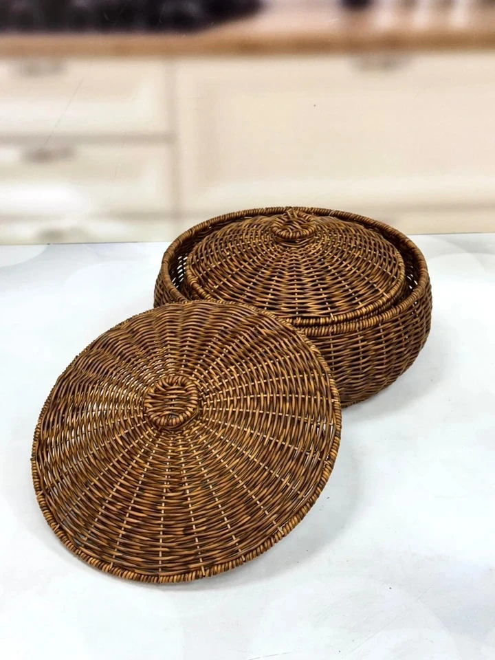 KOSAVA 2 Li Yuvarlak Kapaklı Rattan Sepet 24/30 cm