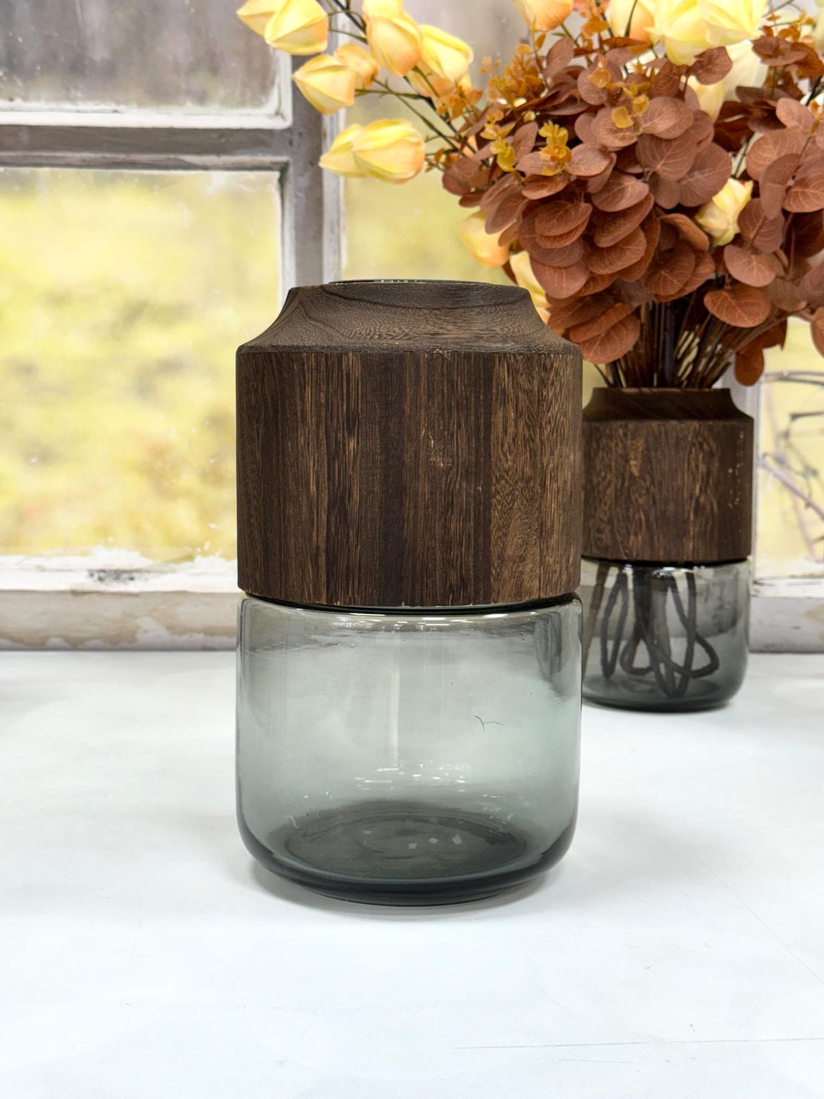 Ahşap Detaylı Cam Vazo 29/17 cm