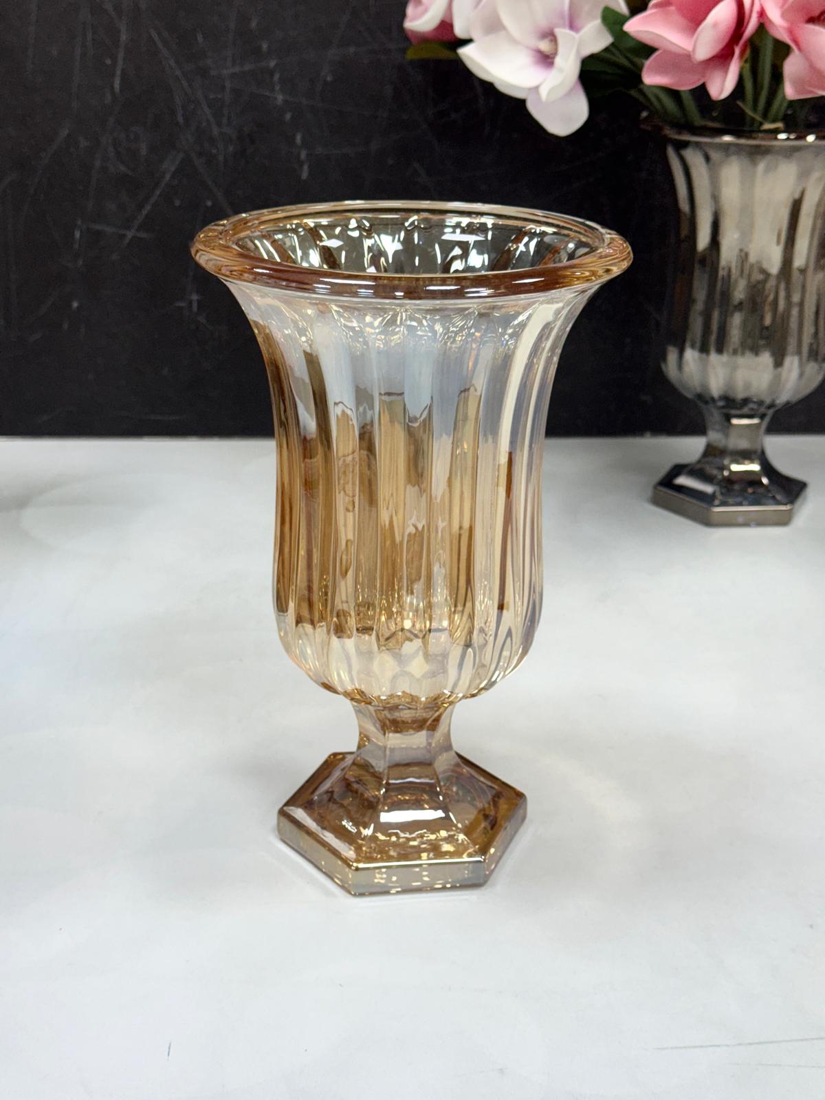 Bal Renk Ayaklı Cam Vazo 28 cm